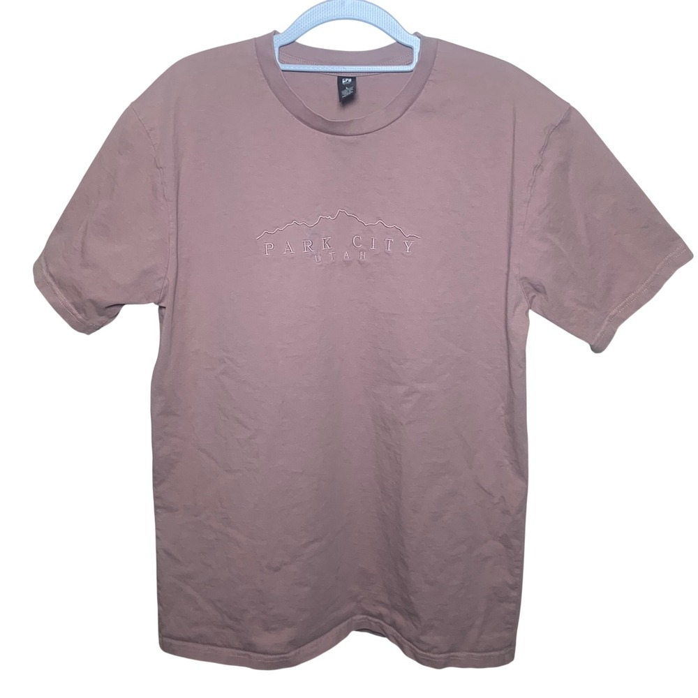 AS Colour Park City Utah Mens Large Mauve Excellent Embroidered Mountain T-Shirt